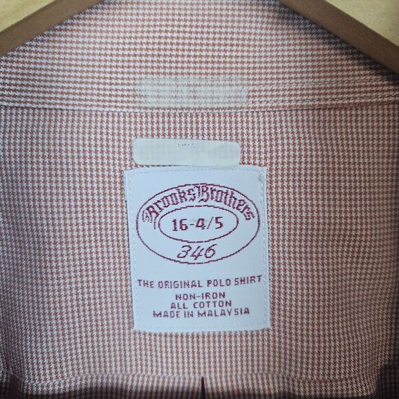 Brooks Brothers 346 Men's Shirt Size 16-4/5 Red & White Mini Checks All Cotton - Picture 5 of 13